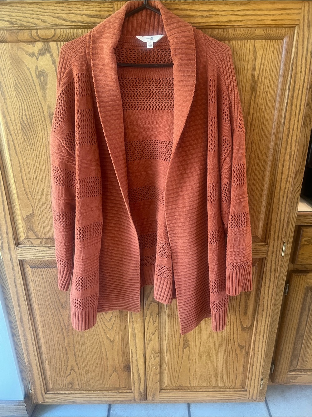 Terra & Sky Open-Front Rust Knit Cardigan